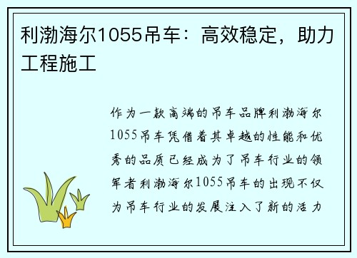 利渤海尔1055吊车：高效稳定，助力工程施工