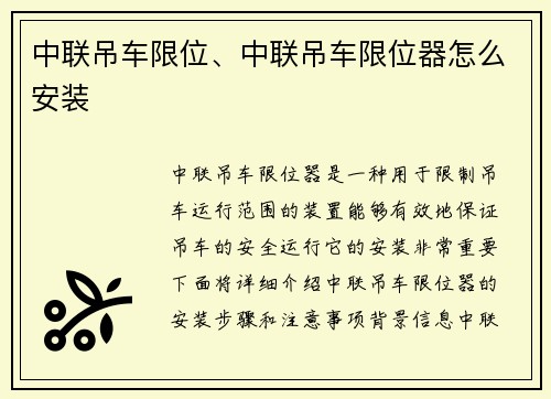 中联吊车限位、中联吊车限位器怎么安装
