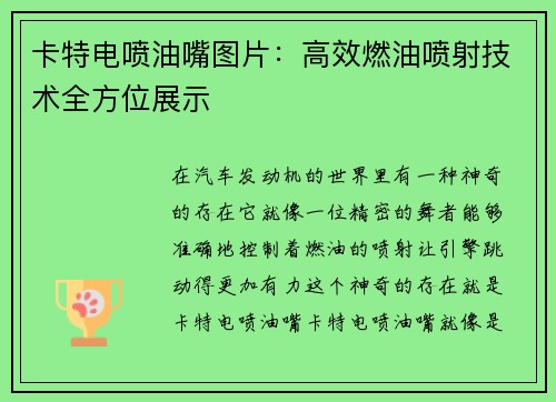 卡特电喷油嘴图片：高效燃油喷射技术全方位展示