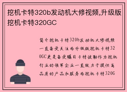 挖机卡特320b发动机大修视频,升级版挖机卡特320GC